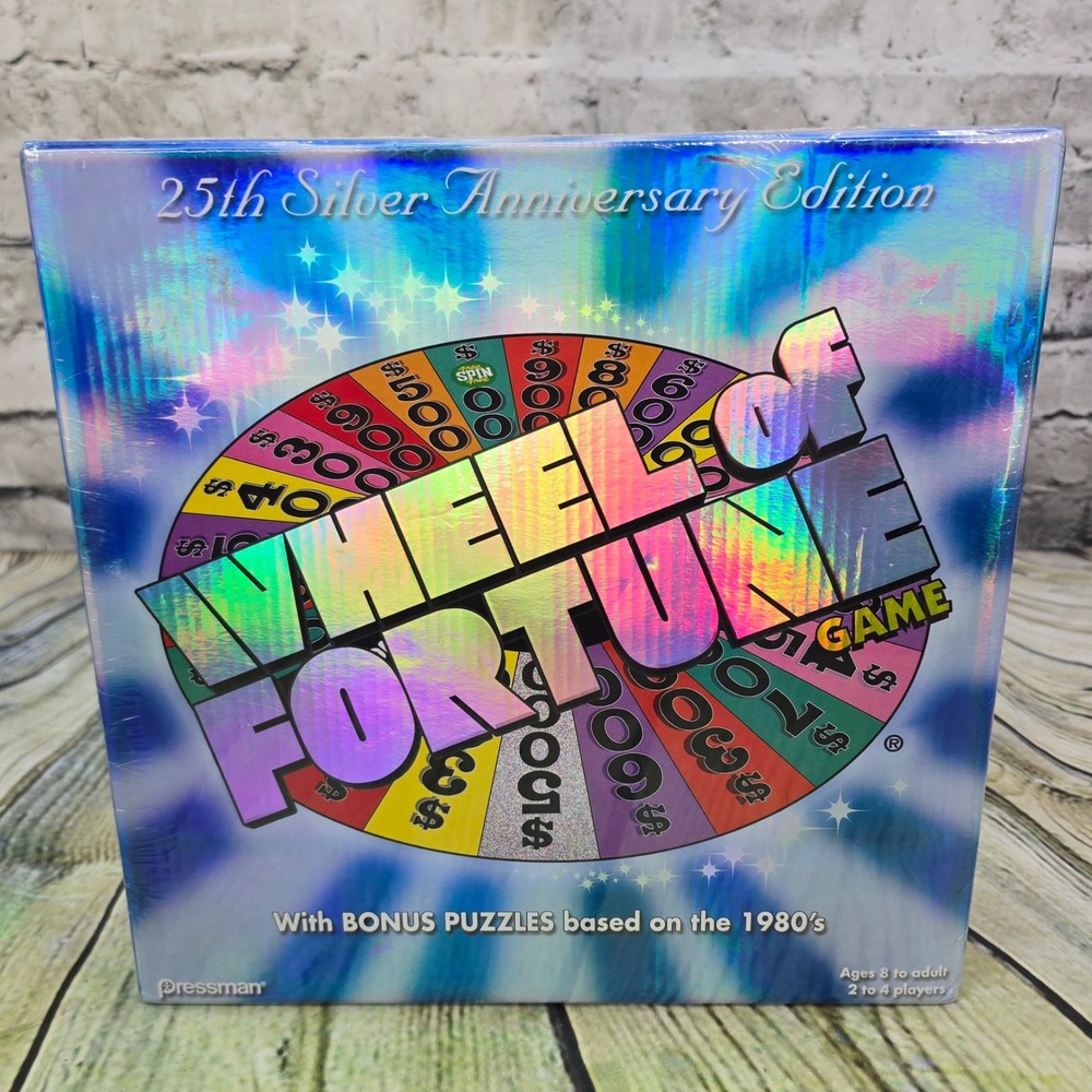 Pressman Wheel of Fortune 25th Anniversary Board Game 80s Puzzles Silver Edition